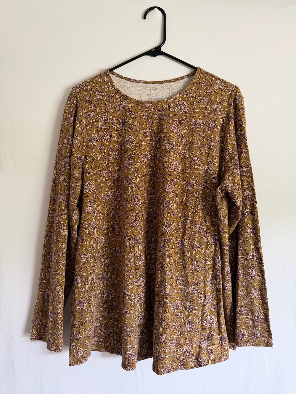 Pure J. Jill Women's Pima Cotton Floral Print Long Sleeve Shirttail Tee Size XL